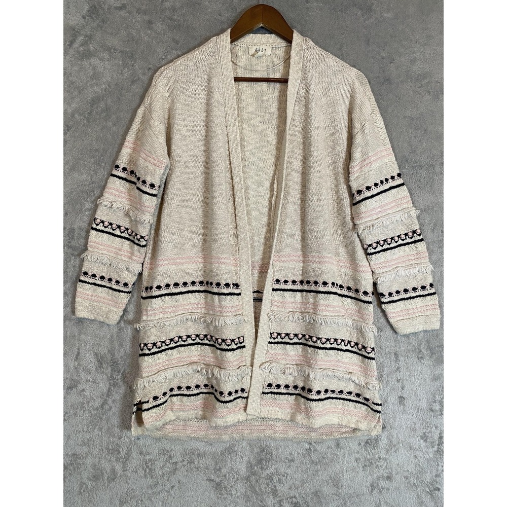 Style & Co Sweater Womens Medium Open Front Cardigan Fringe Textured‎ Cozy Boho